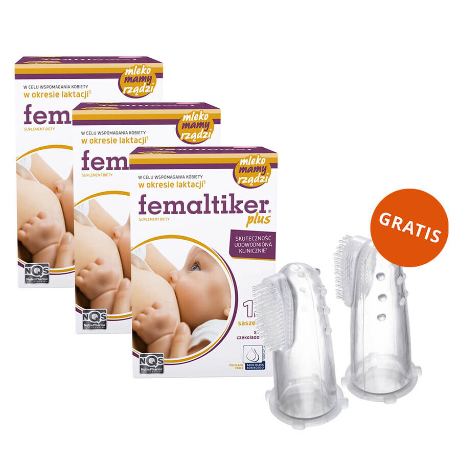 Femaltiker Plus set, chocoladesmaak, 3x12 sachets + gratis Canpol siliconen tandenborstel