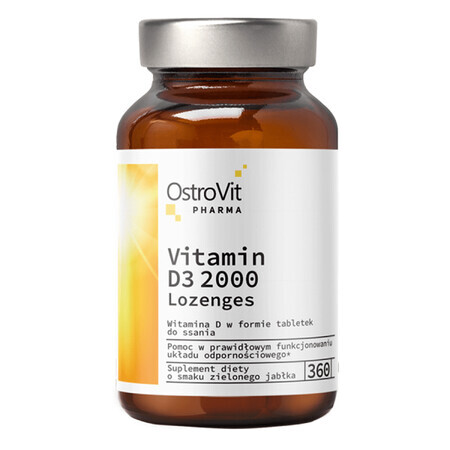 OstroVit Pharma Vitamina D3 2000 Pastiluțe, aromă de măr verde, 360 pastiluțe