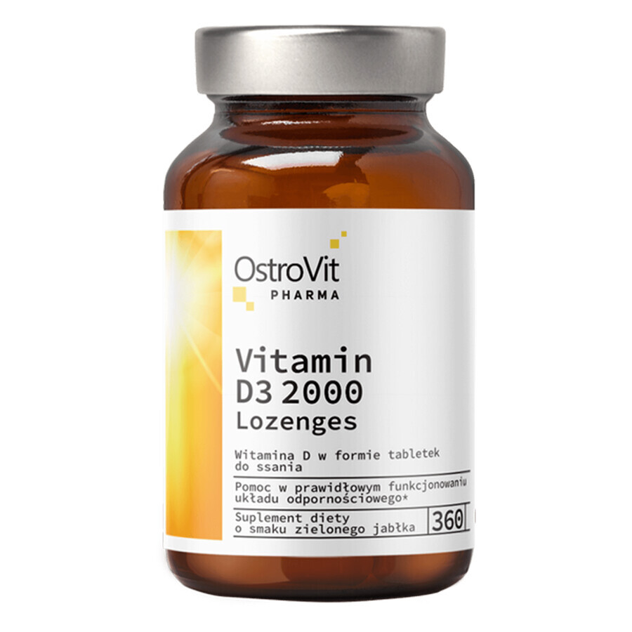 OstroVit Pharma Vitamina D3 2000 Pastiluțe, aromă de măr verde, 360 pastiluțe