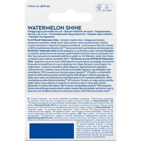 Nivea, Lippenstift, Watermeloen Glans, watermeloen, 1 stuk