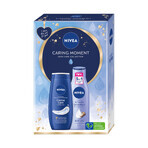 Set Nivea Caring Moment, gel de duș, Creme Care, 250 ml + lapte de corp, netezitor, 250 ml