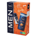 Set Nivea Men Sport Beat, anti-transpirant roll-on, 48h, Ultimate Impact, 50 ml + gel douche 3-en-1 pour le visage, le corps et les cheveux, 250 ml