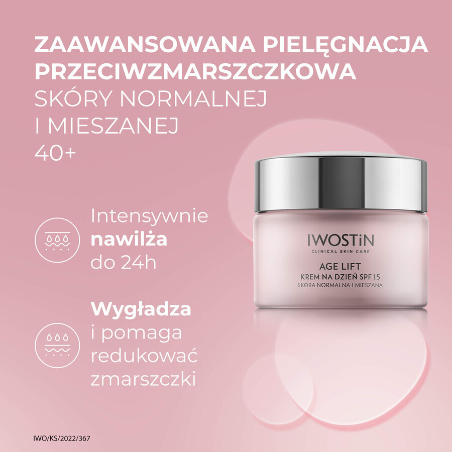 Iwostin Age Lift set, crème de jour, peau normale et mixte, SPF 15, 50 ml + crème pour les yeux, 15 ml + sérum anti-rides, 30 ml