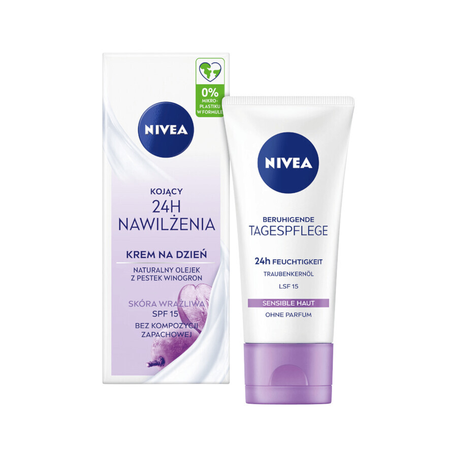 Nivea 24H Hydration, Cremă de zi calmantă, SPF 15, 50 ml