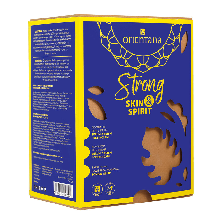 Orientana Strong Skin&amp;Spirit set, ser cu reishi și retinol, 30 ml + ser cu reishi și ceramide, 30 ml + pandantiv parfum, Bombay Spirit