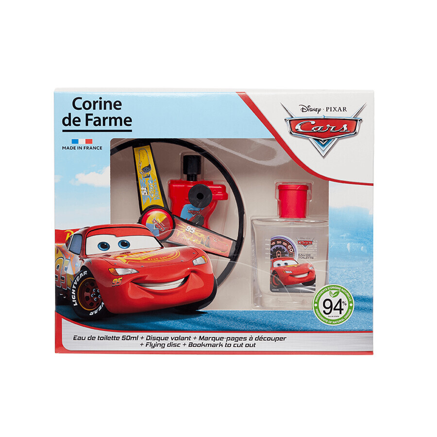 Corine De Farme Disney Cars set, eau de toilette, 50 ml + vliegende schijf, 1 stuk + uitgesneden boekenlegger, 1 stuk