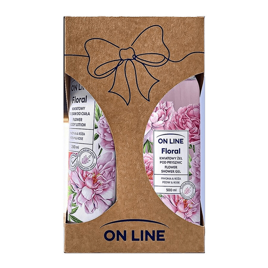 Set On Line Floral Peony &amp; Rose, gel de ducha, 500 ml + bálsamo, 250 ml