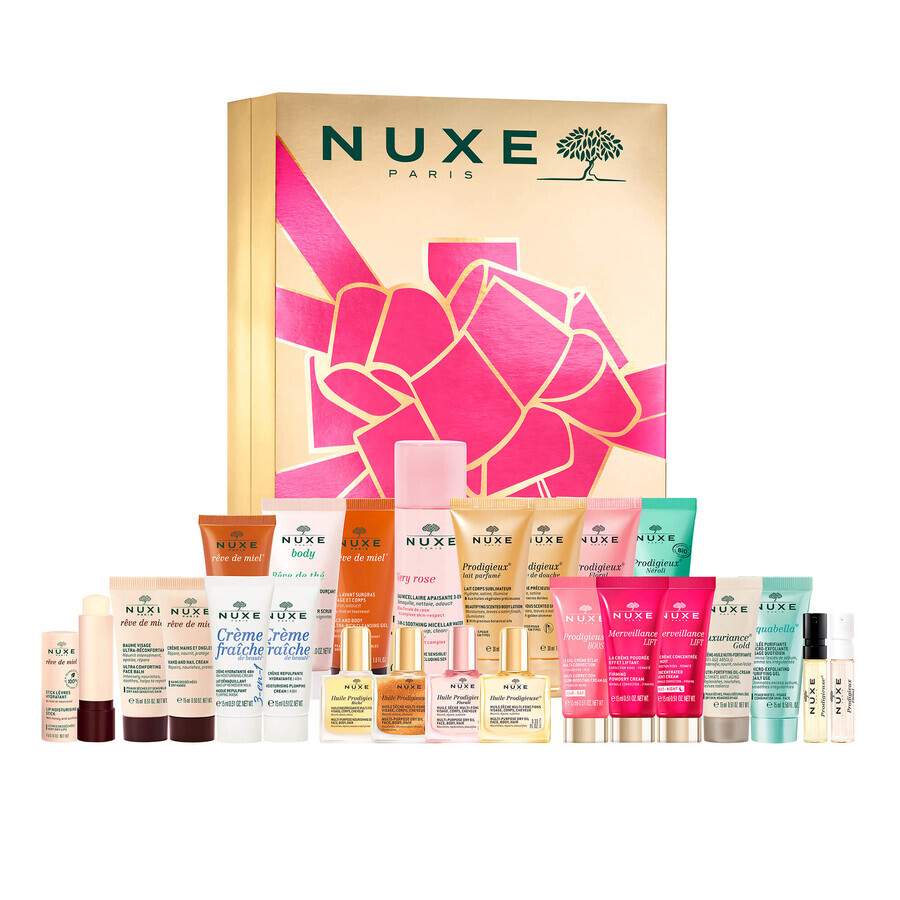 Nuxe set, adventskalender met cosmetica, roze