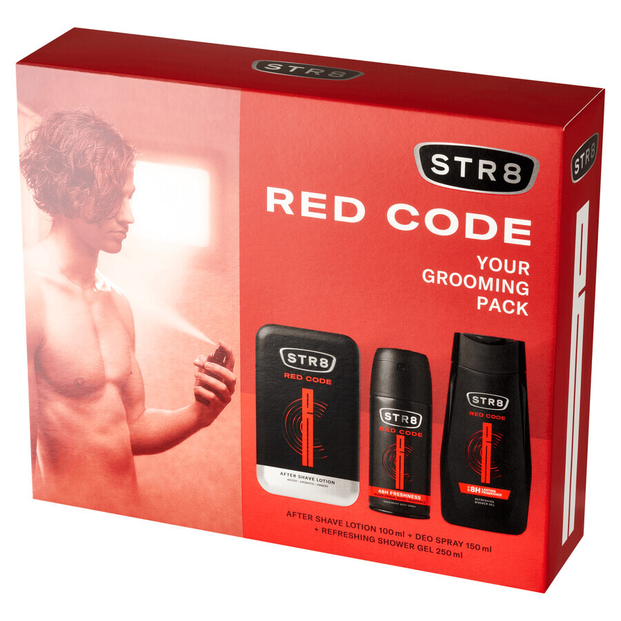 STR8 Red Code set, aftershave, 100 ml + deodorant spray, 150 ml + douchegel, 250 ml