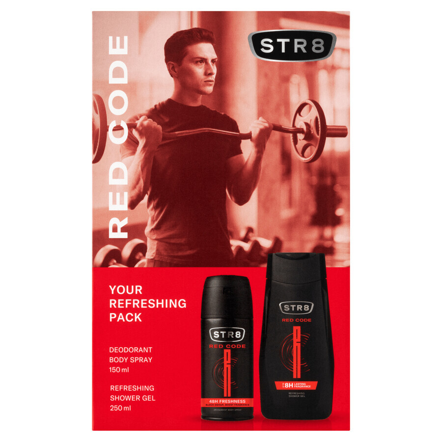 Set STR8 Red Code, deodorant spray, 150 ml + gel de duș, 250 ml