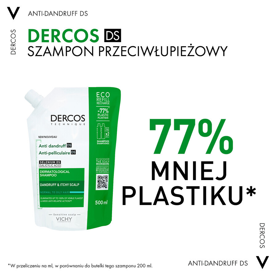 Vichy Dercos Anti Roos DS, antiroosshampoo, normaal en vet haar, reserve, 500 ml