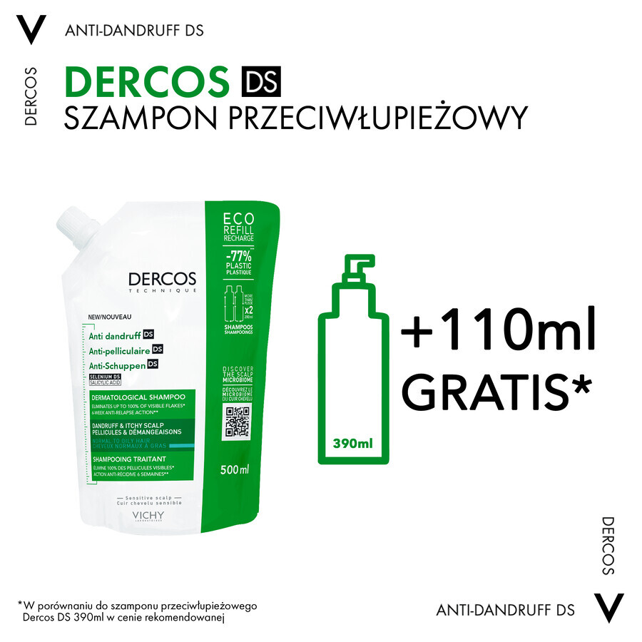 Vichy Dercos Anti Roos DS, antiroosshampoo, normaal en vet haar, reserve, 500 ml