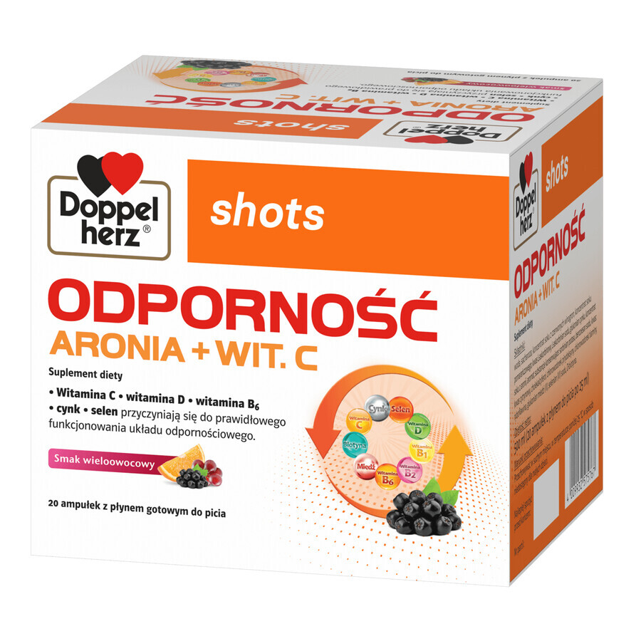 Doppelherz Shots Inmunidad, líquido, sabor multifrutas, 25 ml x 20 ampollas