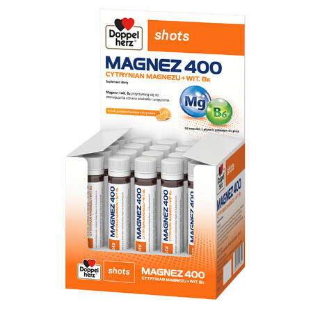 Doppelherz Shots Magnesium 400, flüssig, Orangen- und Zitronengeschmack, 25 ml x 20 Ampullen