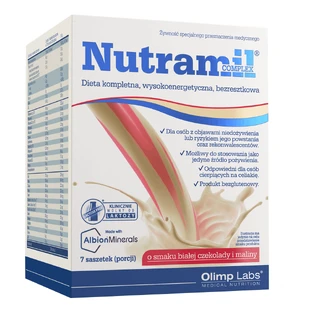 Olimp Nutramil Complex, preparat odżywczy, smak biała czekolada z malinami, 72 g x 7 saszetek