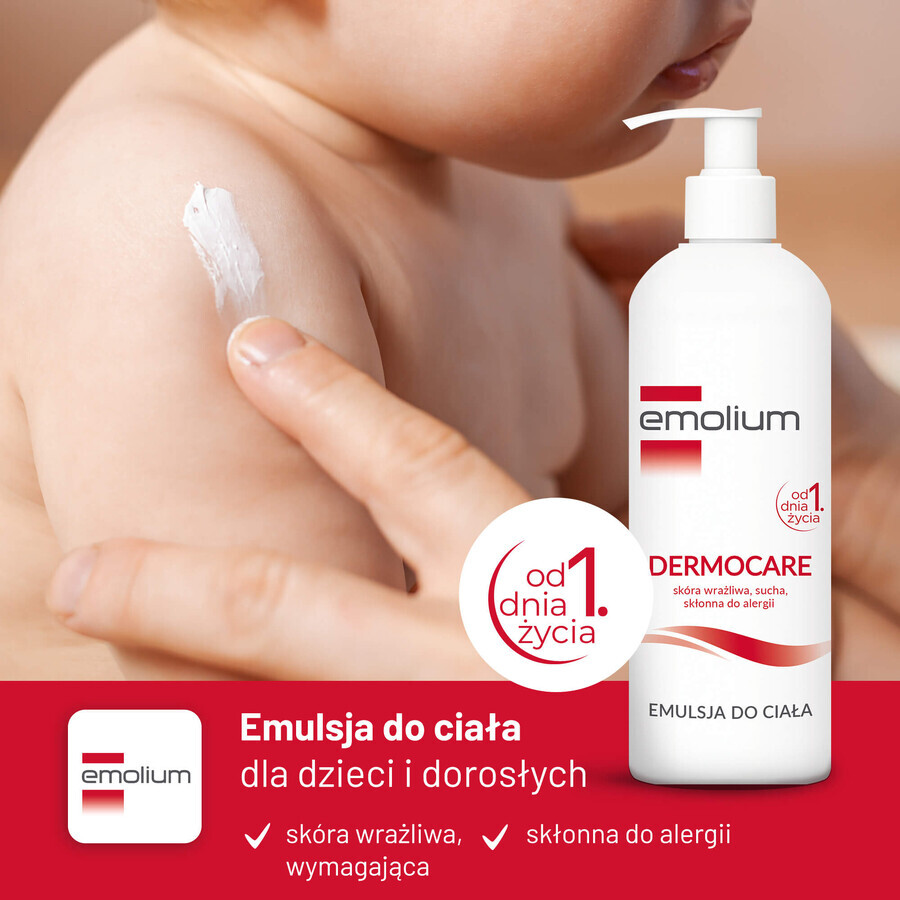 Set Emolium Dermocare, emulsión corporal, 400 ml + gel limpiador cremoso, 400 ml + emulsión de baño, 50 ml gratis