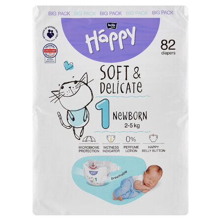 Bella Baby Happy, scutece, mărimea 1 Nou-născut, 2-5 kg, 82 buc