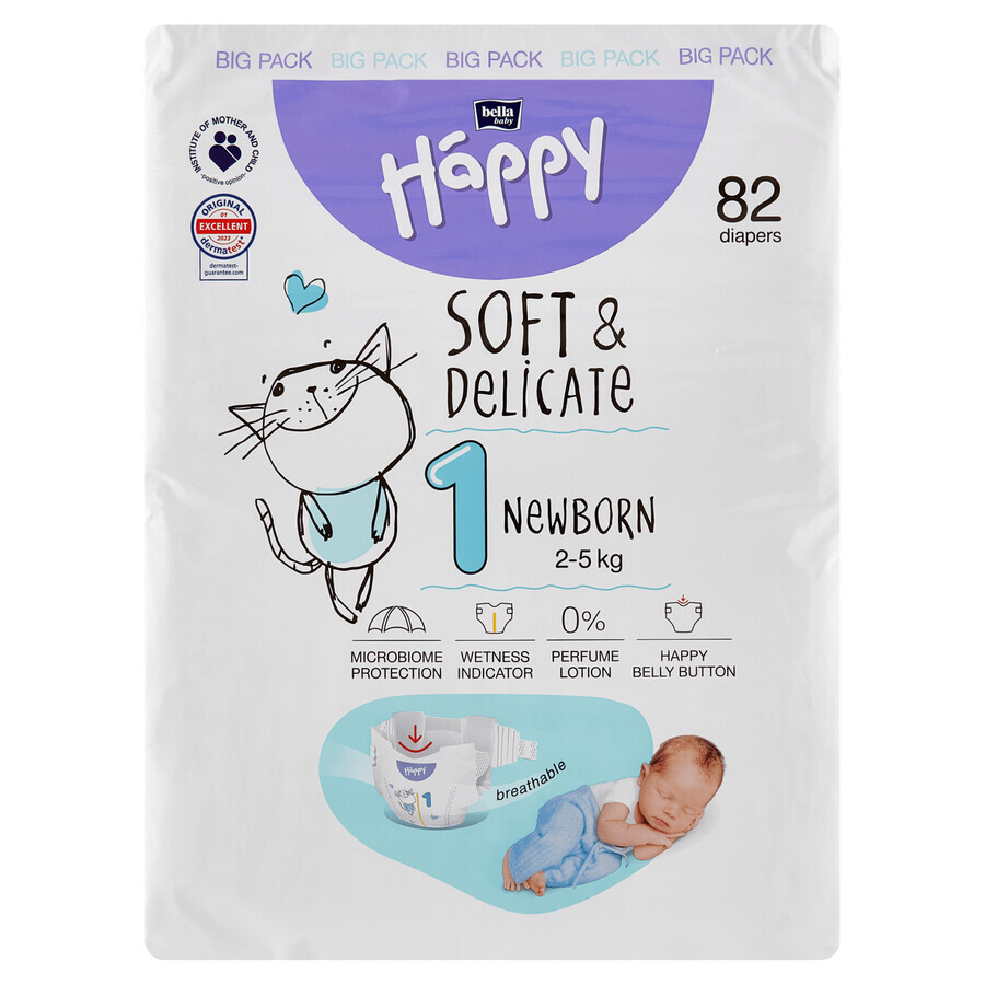 Bella Baby Happy, scutece, mărimea 1 Nou-născut, 2-5 kg, 82 buc