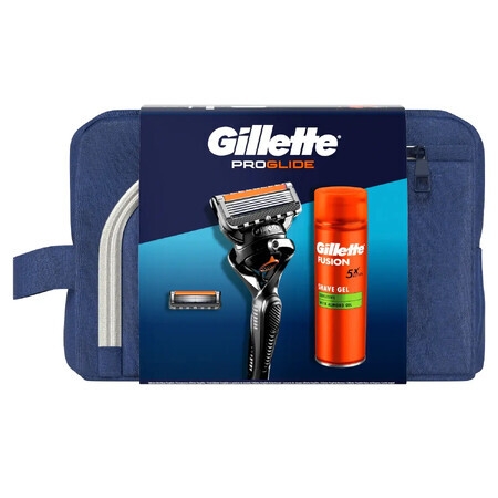 Set Gillette Proglide, maquinilla de afeitar, 1 pieza + cuchilla, 1 pieza + gel de afeitar, 200 ml + neceser, 1 pieza