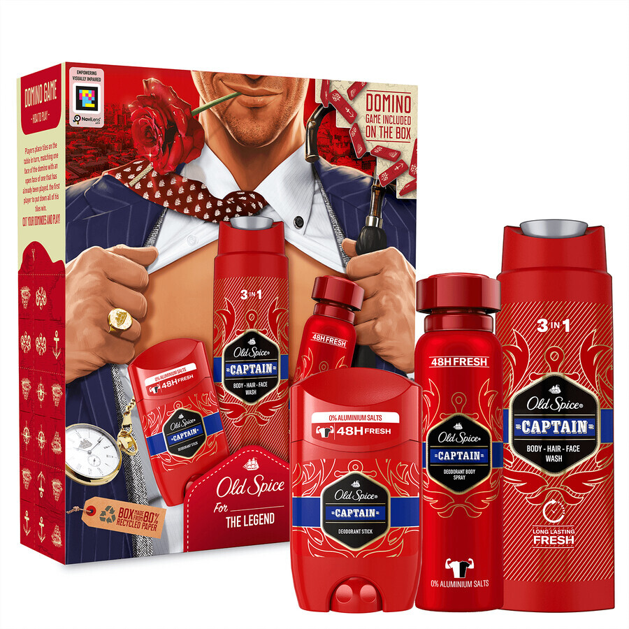 Old Spice Gentleman-kit, deodorant, stick, Captain, 50 ml + deodorant, spray, Captain, 150 ml + douchegel, Captain, 250 ml