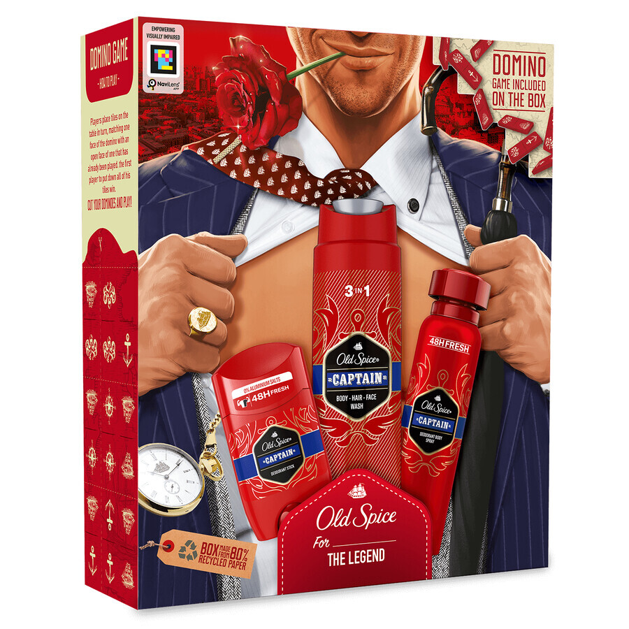 Old Spice Gentleman-kit, deodorant, stick, Captain, 50 ml + deodorant, spray, Captain, 150 ml + douchegel, Captain, 250 ml