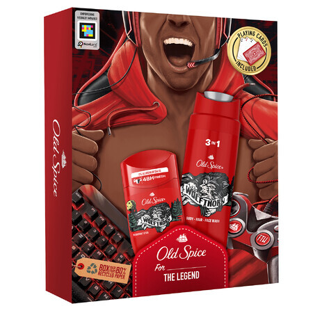 Set Old Spice Gamer, deodorant stick, Wolfthorn, 50 ml + 3 in 1 shower gel, Wolfthorn, 250 ml + playing cards