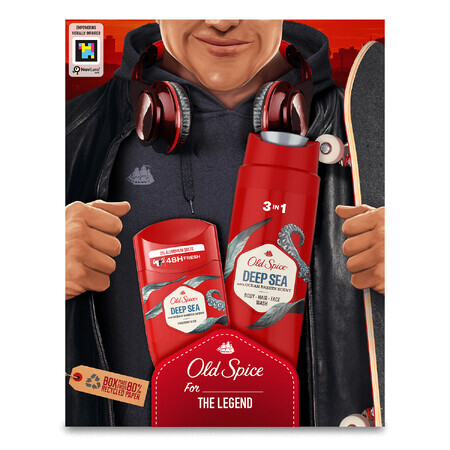 Set Old Spice Footballer, desodorante en barra, Deep Sea, 50 ml + gel de ducha 3 en 1, Deep Sea, 250 ml