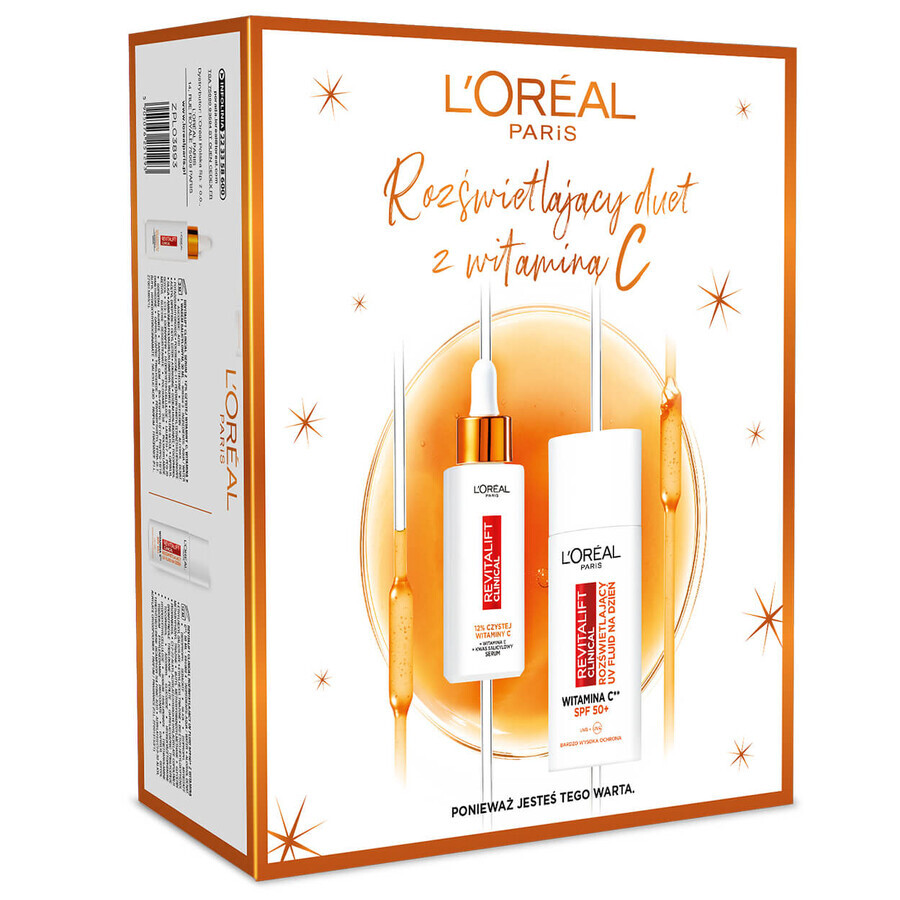 L'Oreal Revitalift Clinical Kit, aufhellendes Gesichtsserum, 12% reines Vitamin C, 30 ml + aufhellendes Fluid, SPF 50+, 50 ml