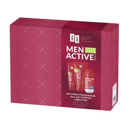 Set AA Men Active Care Programma Active Care, crema viso, SPF 30, 50 ml + gel lavante viso, 150 ml + roll on antitraspirante, Fresh, 50 ml