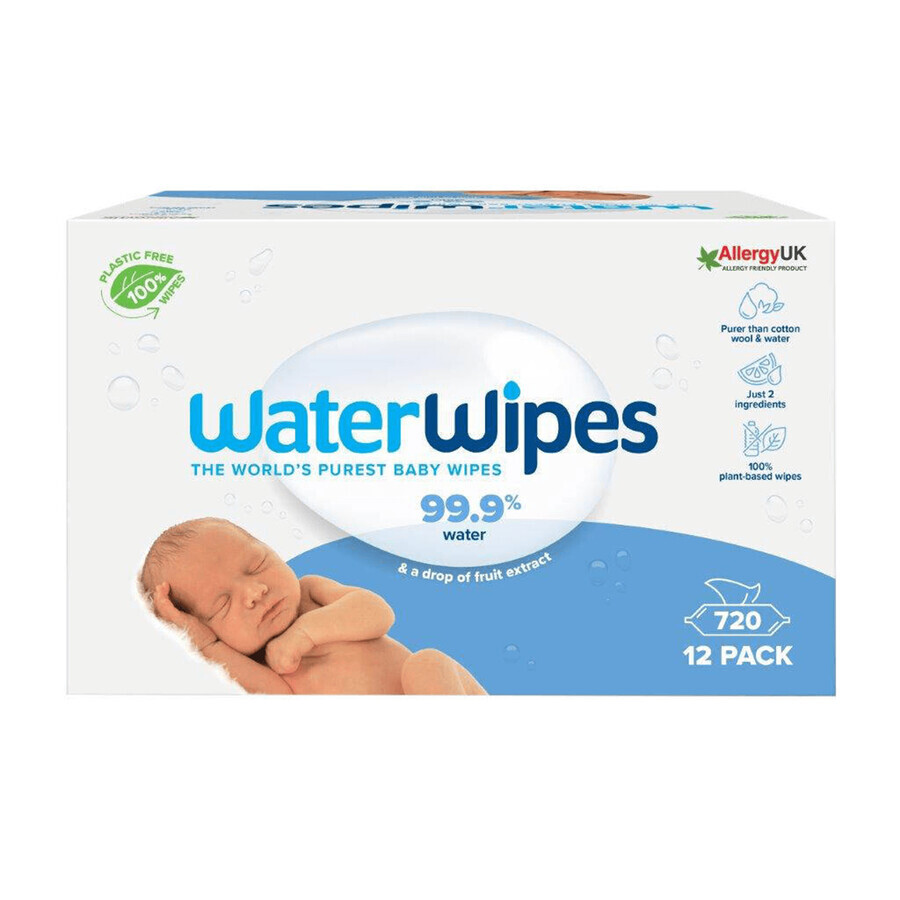 WaterWipes Bio, vochtige doekjes, water, vanaf de geboorte, 12 x 60 st.