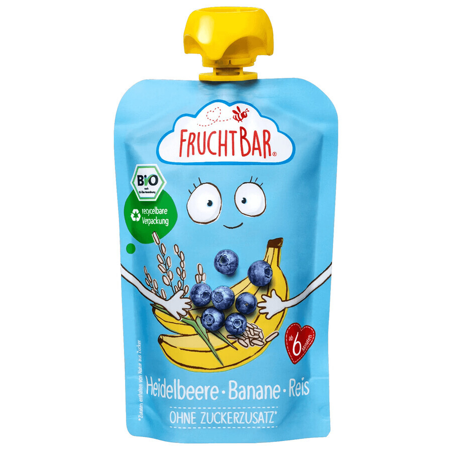 Fruchtbar Bio fruitmousse met granen in een tube, bosbes, banaan, rijst, na 6 maanden, 100 g