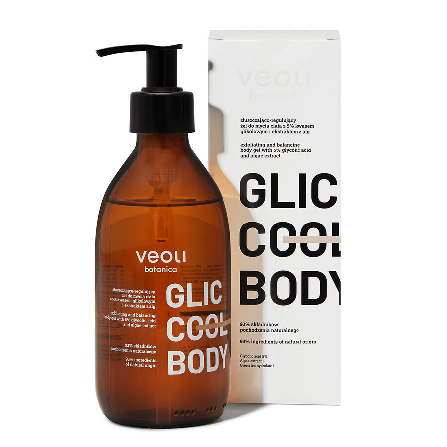 Veoli Botanica Glic Cool Body, exfoliating and conditioning body wash with 5% glycolic acid and algae extract, 280 ml