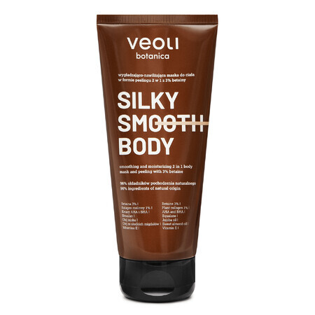 Veoli Botanica Silky Smooth Body, mascarilla corporal suavizante e hidratante en forma de peeling 2 en 1 con 3% de betaína, 180 ml