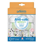 Dr Brown Anti-colique Options+, biberon anti-colique, col large, forêt, 2 x 150 ml