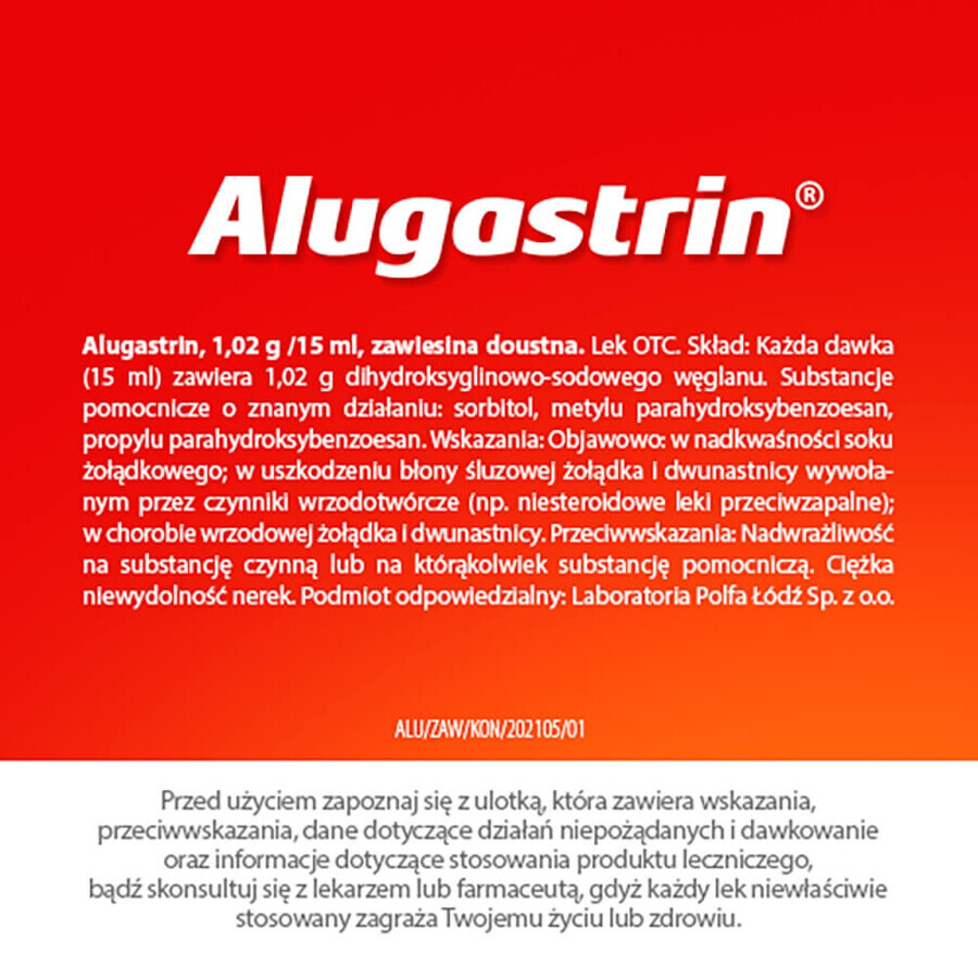 Alugastrin 1.02 g/ 15 ml, oral suspension, mint flavor, 250 ml