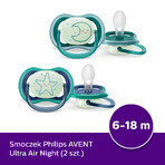 Avent Ultra Air Nighttime, fopspeen, silicone, symmetrisch, glow-in-the-dark, jongen, SCF376/13, 6-18 maanden, 2 stuks