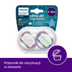 Avent Ultra Air Nighttime, fopspeen, silicone, symmetrisch, glow-in-the-dark, meisje, SCF376/14, 6-18 maanden, 2 stuks