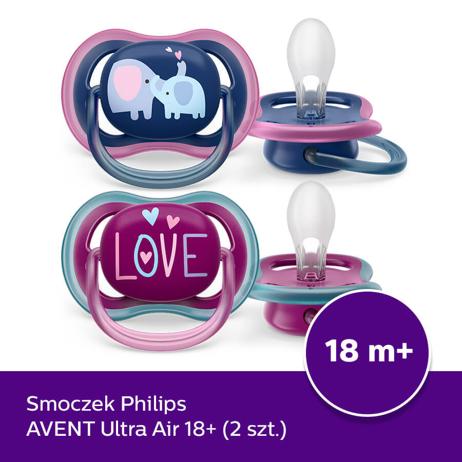 Avent Ultra Air, fopspeen, silicone, symmetrisch, meisje, SCF349/22, vanaf 18 maanden, 2 stuks