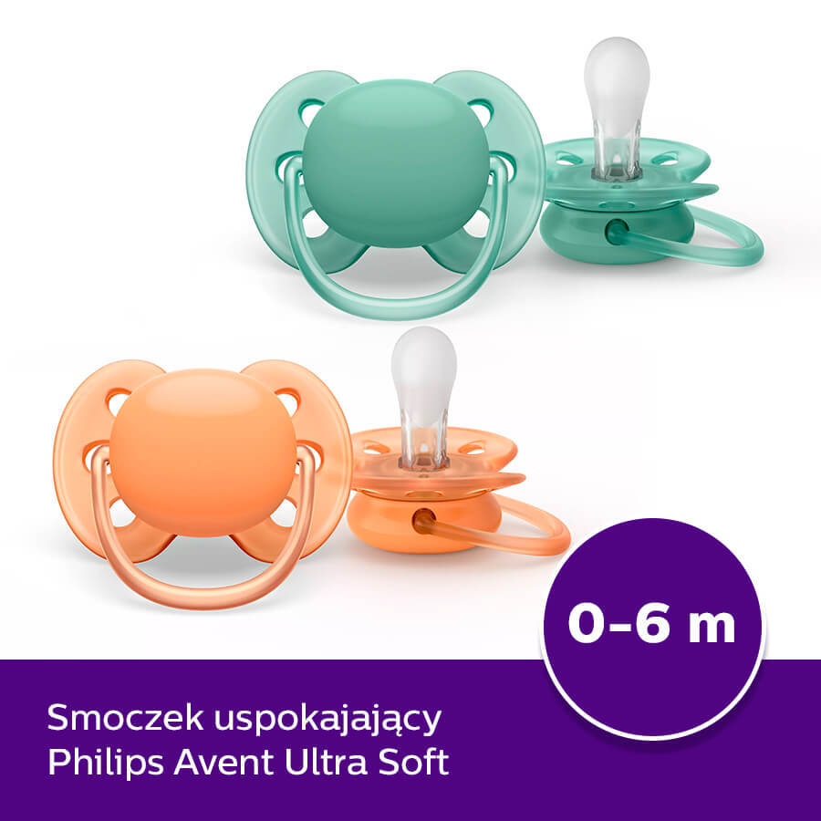 Avent Ultra Soft, chupete calmante, silicona, simétrico, neutro, SCF091/03, 0-6 meses, 2 unidades