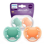 Avent Ultra Soft, chupete calmante, silicona, simétrico, neutro, SCF091/03, 0-6 meses, 2 unidades