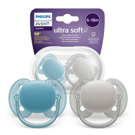 Avent Ultra Soft, fopspeen, siliconen, symmetrisch, jongen, SCF091/17, 6-18 maanden, 2 stuks