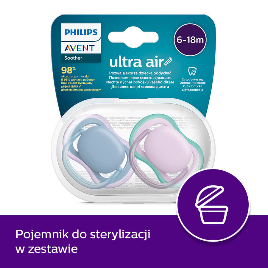 Avent Ultra Air, tétine, silicone, symétrique, unisexe, SCF085/34, 6-18 mois, 2 pièces