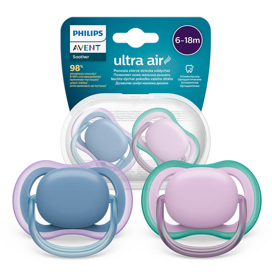 Avent Ultra Air, tétine, silicone, symétrique, unisexe, SCF085/34, 6-18 mois, 2 pièces