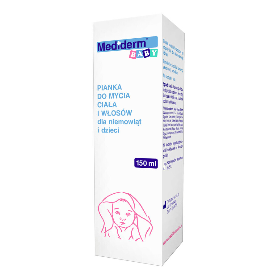 Mediderm Baby, reinigend schuim voor lichaam en haar voor baby's en kinderen, 150 ml