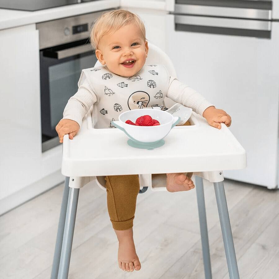 BabyOno, baby- en peuterkom met zuignap en lepel, grijs