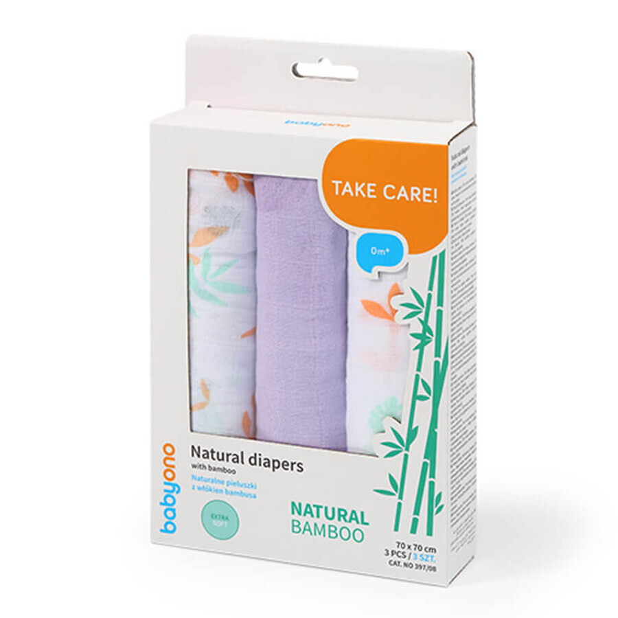 BabyOno Natural Bamboo, natural bamboo fiber diapers, 70 x 70 cm, bamboo, colored, 3 pieces