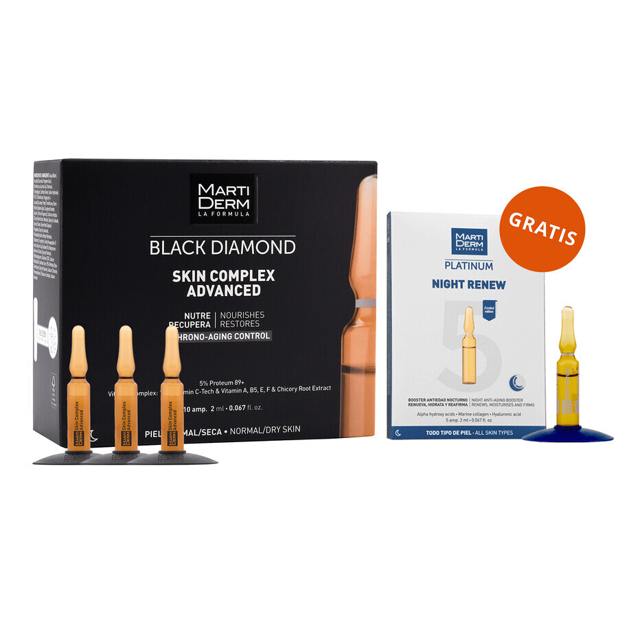 Set met gratis MartiDerm Black Diamond Skin Complex Advanced, gezichtsserum, 2 ml x 10 ampullen + Platinum Night Renew, nachtbooster, 2 ml x 5 ampullen