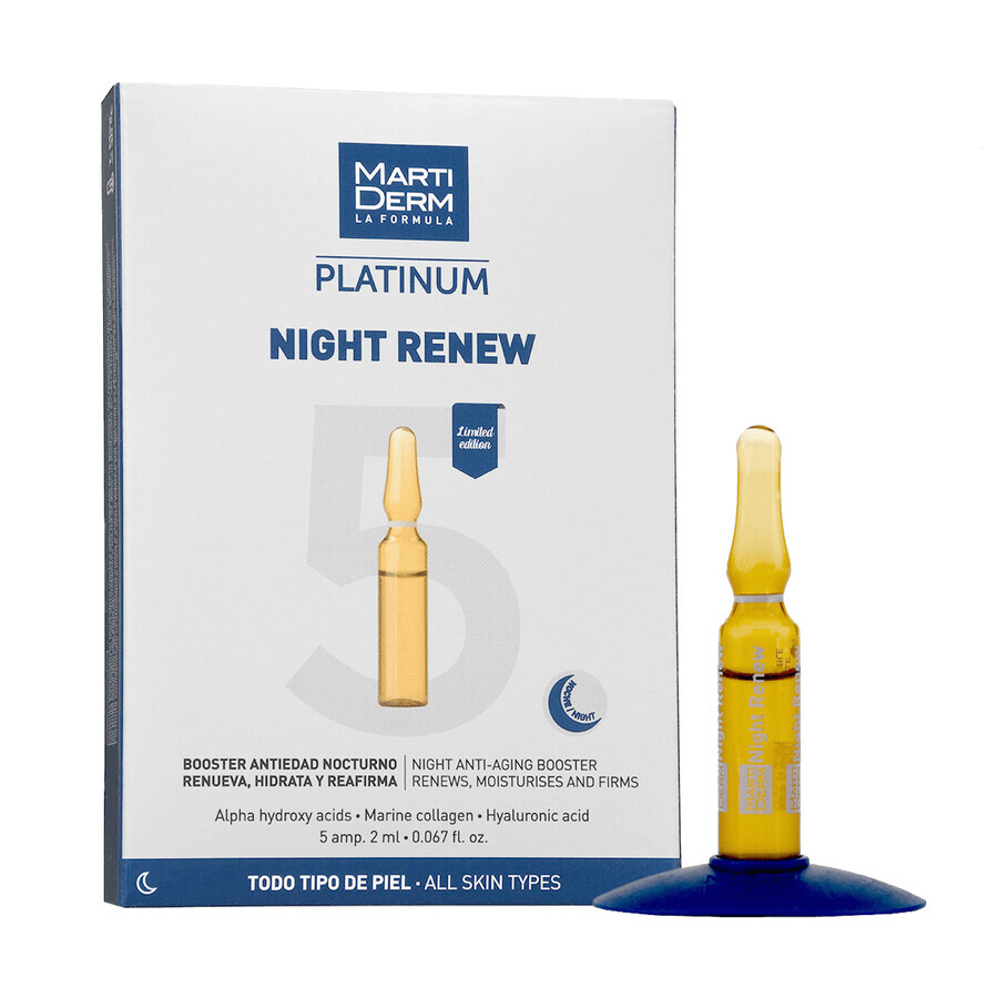 Set met gratis MartiDerm Shots Hyaluron Filler, gezichtsserum, 20 ml + Platinum Night Renew, nachtbooster, 2 ml x 5 ampullen