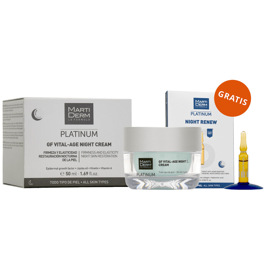 Free set of MartiDerm Platinum GF Vital Age Night Cream, night cream, 50 ml + Platinum Night Renew, night booster, 2 ml x 5 ampoules