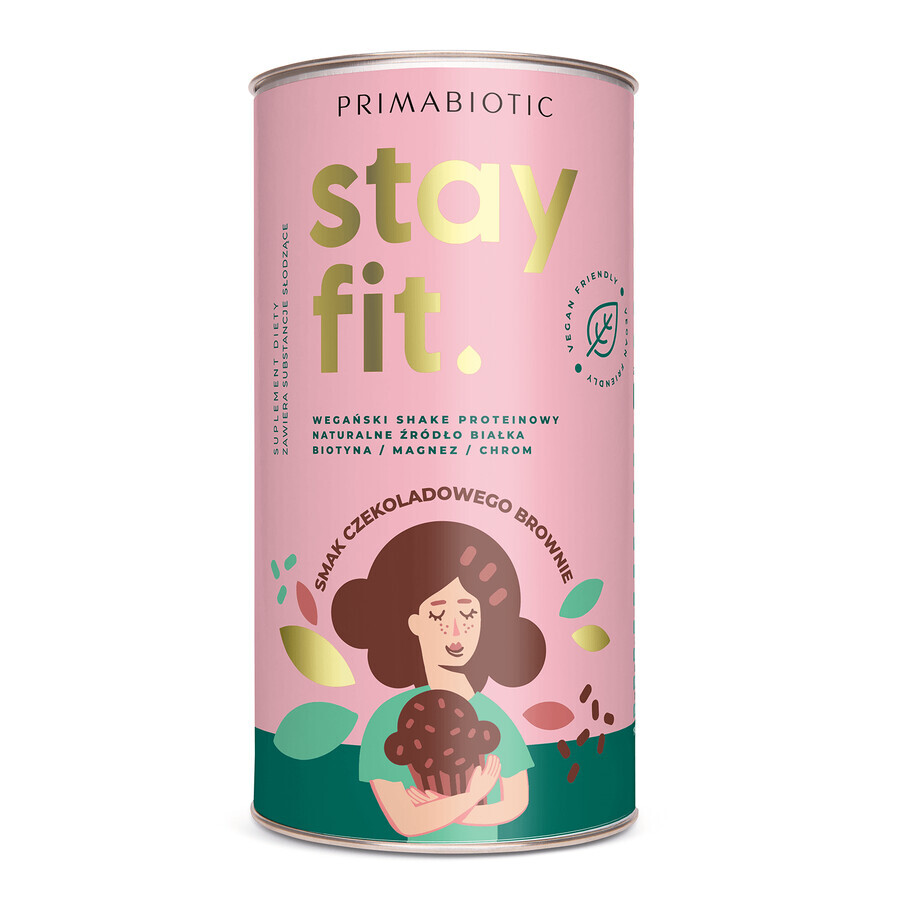 Primabiotic Stay Fit, vegan protein shake, chocolate brownie flavor, 500 g